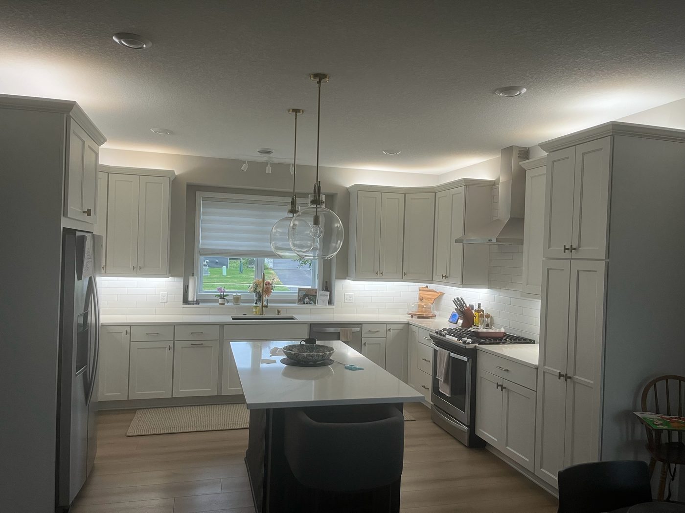 Kitchen lit above and below the cabinets